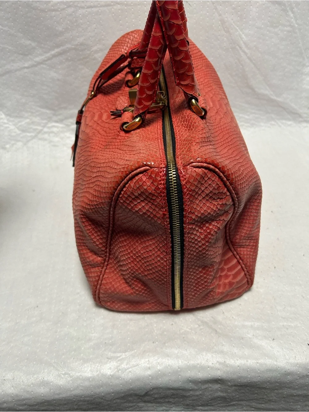 Emporio Armani Red salmon Faux Python  leather with Gold Hardware bag